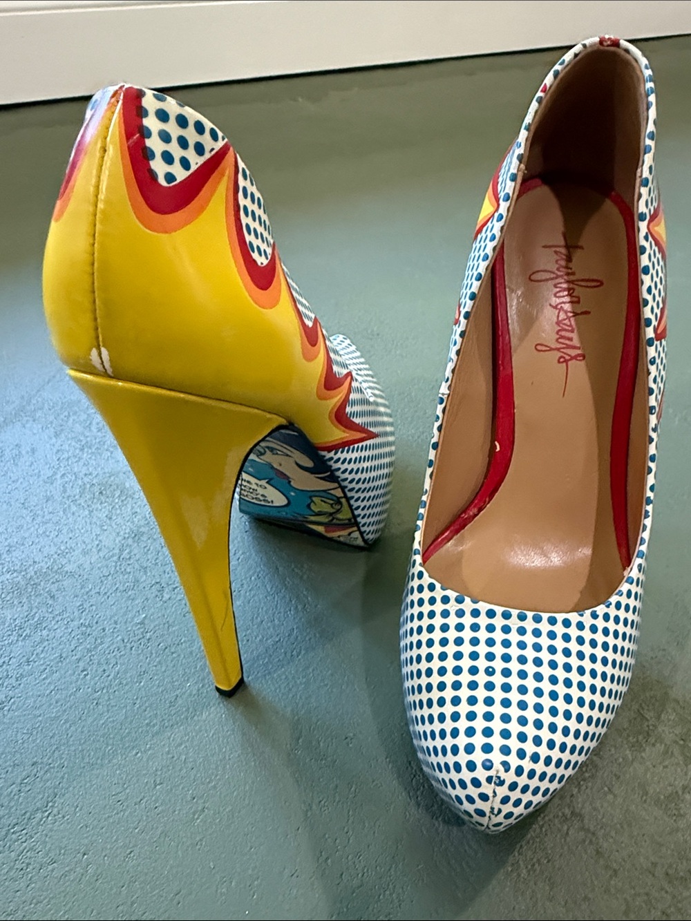 Taylor Says Colorful Pop Art Polka Dot High Heel Pumps - Yellow & Blue